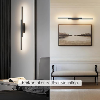 Aipsun Black Wall Sconces Set of Two Battery Operated Wall Sconces 3000K-6000K Dimmable LED Wireless Wall Lights for Living Room,Bedroom,10,000mAh,23.6Inch (2 Pack)