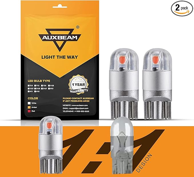 Auxbeam T10 194 LED Bulbs Red, Super Bright Non-Polarity W5W 168 2825 Car Interior Lights, Replacement Bulb for Dashboard Lights, License Plate lights, Dome Map Light,Brake Light 2 PCS