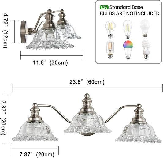 XIEDUN Brushed Nickel Bathroom Vanity Light Fixture 3 Light Vanity Lights for Bathroom Vanity Light Fixtures