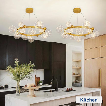 Depuley Sputnik Chandelier Light Fixture: 12-Light Modern Gold Bubble Glass Chandeliers for Dining Room - 33.85" Mid Century Globe Pendant Lighting for Kitchen Island Bedroom Foyer Living Room