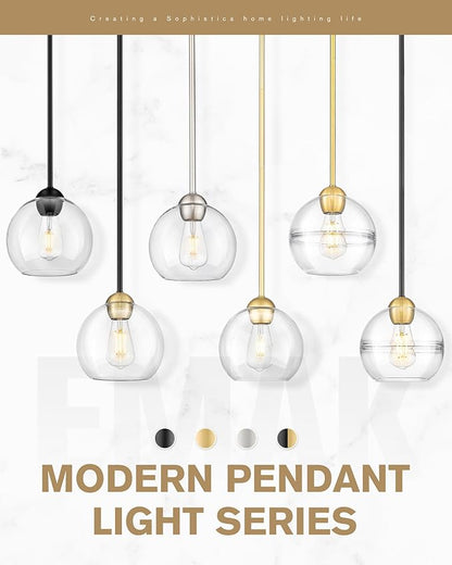 Emak 8 Inch Globe Pendant Lights Kitchen Island, Brushed Gold Pendant Light Fixtures with Clear Glass Shade, Modern Island Lights for Kitchen, Dining Room, Bathroom, PL121-BGD-AG