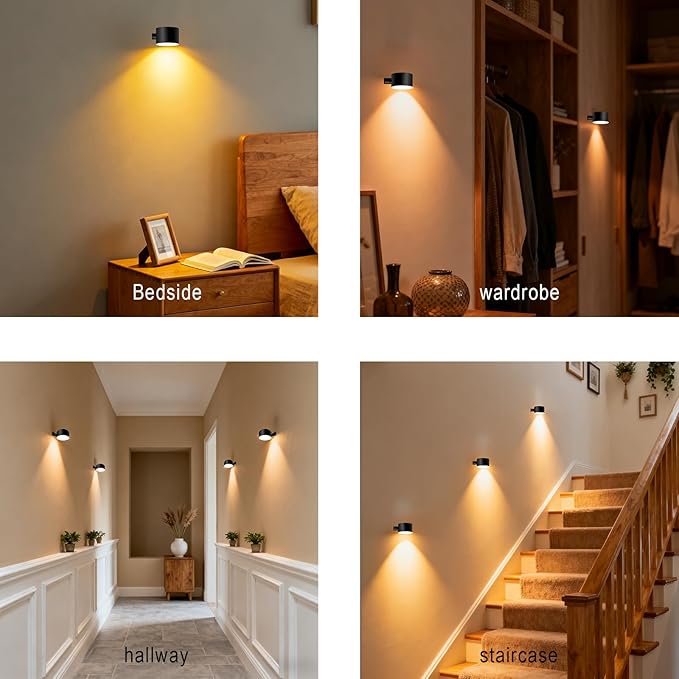 LED Wall Mounted Lights – 3-in-1 Rechargeable Wall Sconce with Remote, Wireless Battery Operated for Bedroom Reading, No Drill Adhesive Mount for Living Room Hallway（White-1PC）
