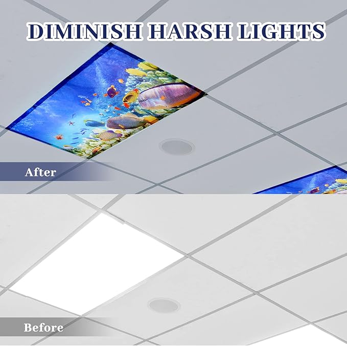 Patelai 8 Pack Fluorescent Light Covers for Classroom Ceiling 4 x 2 Feet Magnetic Light Covers Filter for Office School Drop Ceiling Supplies(Ocean Style)