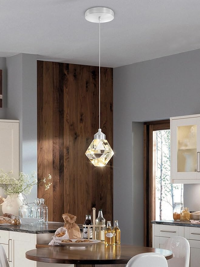 Crystal Pendant Light for Kitchen Island,Silver Chandelier Lights Fixture, Hanging Lighting Ceiling Light Fixture Modern Adjustable Pendant Lighting for Dining Room Bedroom
