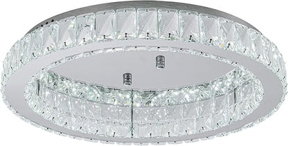 HOPGGIE 18" Crystal Chandelier LED Modern Chandelier Light Round Ring Flush Mount Ceiling Light Fixtures for Living Room Bedroom Dining Room (Cool White)