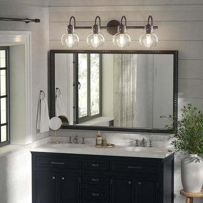 Matte Black Bathroom Vanity Light Fixtures, 4 Light Vanity Lighting Fixtures with Clear Glass Shade, E26 Base, UL Certification (Exclude Bulb)