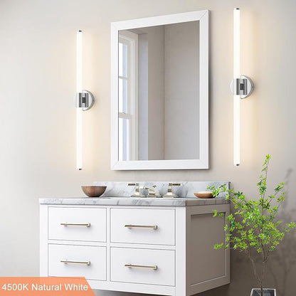 Bathroom Wall Sconces Set of 2 Hardwired Dimmable 5CCT LED Bathroom Light Fixtures Over Mirror 360° Full Lighting 31" Long Vanity Light Bar Modern Chrome Wall Sconce for Bedroom Living Room