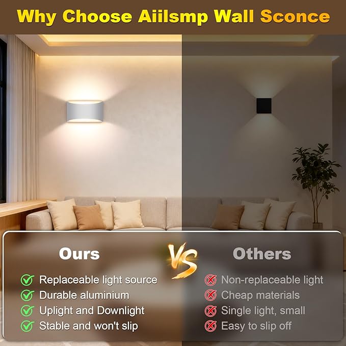 Aluminum Modern LED Wall Sconce Hardwired Indoor Wall Lights Set of 2 Up and Down Wall Mount Light for Bedroom Living Room Bathroom Hallway Entryway Stairwell Warm White 3000K(with G9 Bulbs)