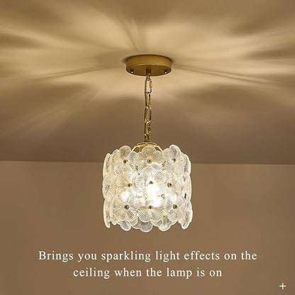 2-Pack Gold Glass Pendant Light Modern 1-Light Flower Small Ceiling Pendant Lighting for Kitchen Island Sink Dining Room Bedroom Entryway Hallway, E26