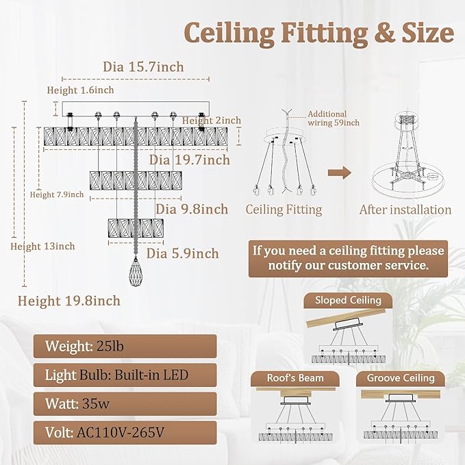 Flashing God 20" Modern Crystal Chandeliers for Living Room Gold Ceiling Chandelier LED Crystal Ceiling Light Flush Mount Chandelier for Bedroom Dining Room Entryway