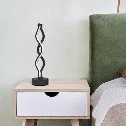 NUÜR Infinity Spiral LED Table Lamp Black, Dimmable Metallic Bedside Lamp with Touch Controller, 3 Colour Temperature, 15.8 Inch Height, Decorative Lamp for Home, Living Room