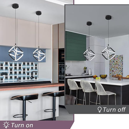 Black Led Pendant Light Fixtures,6000K Cool White Modern Pendant Lights for Kitchen Island,Adjustable Kitchen Island Light Fixture for Dining Room Bedroom Sink, 1 Pack