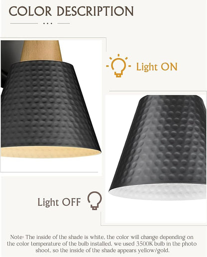 FEMILA Black Wall Sconces, Rustic Industrial Wall Lamps, 1-Light Sconces Wall Lighting with Hammered Metal Shade, Bathroom Vanity Light Fixture for Bedroom Living Room Kitchen,4FG59B BK