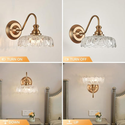 HDDFL Vintage Wall Scone Bedside Wall Lamp Matte Brass Bedroom Light Fixtures in Door Lighting Fixture for Living Room Hallway Corridor