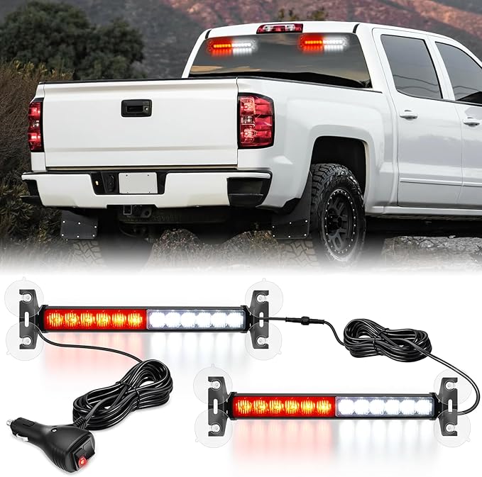 Nilight 24LED Emergency Strobe Traffic Advisor Light Bar 2 in 1 Red White Dash Warning Safety Flashing Lights Front/Rear Windshield Construction Lights for Trucks Cars Plow Police Firefighter Vehicles