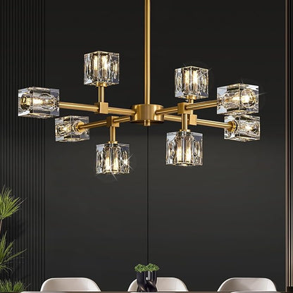 Sputnik Chandeliers for Dining Room Light Fixture, Modern Crystal Chandelier, 8-Lights Gold Semi Flush Mount Ceiling Light for Living Room Bedroom, Dining Room,Kitchen Island