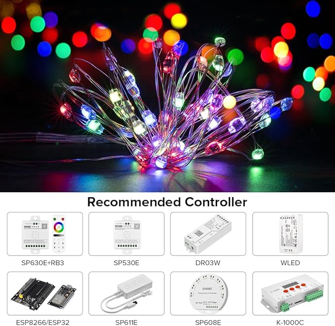 BTF-LIGHTING Chasing Dream Full Color Twinkle Decorative Light 4Pack 16.4ft Total 200LED Addressable WS2812B IC Fairy String DC5V for Kid's Bedroom, Christmas Tree, Party(No Adapter or Controller)
