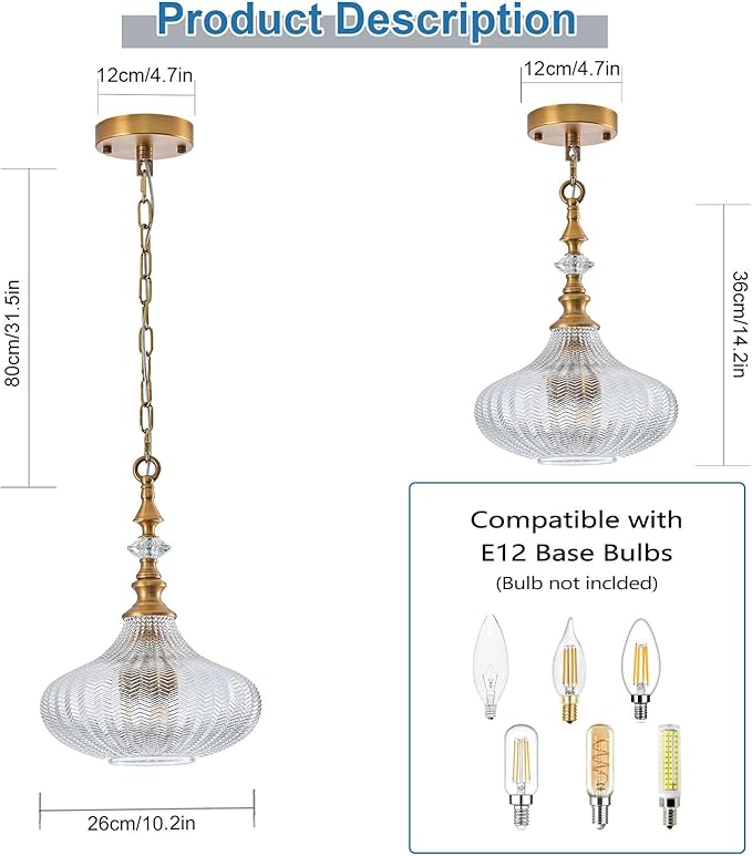 3-Light Chandelier,Vintage Gold Farmhouse Pendant Light Fixture for Kitchen,Adjustable Hanging Lighting with Clear Glass Shade for Hallway Bedroom Entryway Dining Room Island