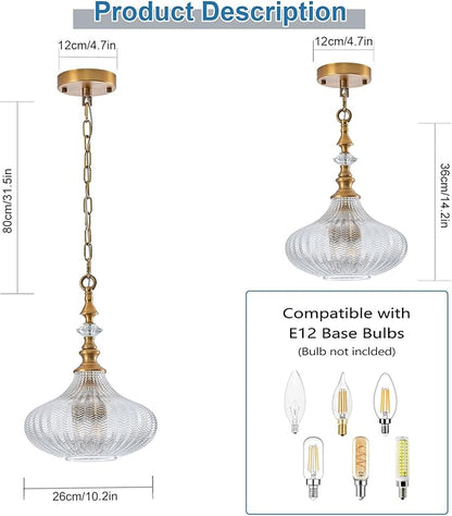 3-Light Chandelier,Vintage Gold Farmhouse Pendant Light Fixture for Kitchen,Adjustable Hanging Lighting with Clear Glass Shade for Hallway Bedroom Entryway Dining Room Island