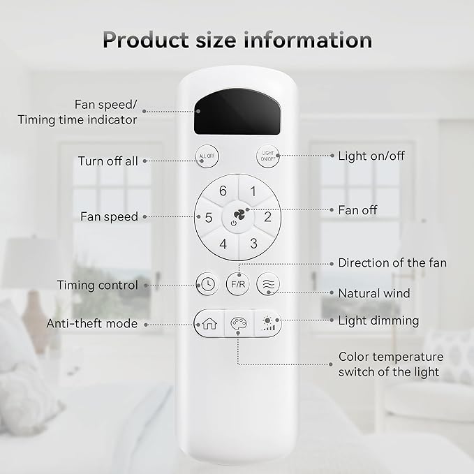 KEIKI 23 Inch Ceiling Fans with Lights & Remote Indoor, Outdoor Modern Ceiling Fan, Small Noiseless Fan w/Dimmable & Timer for Bedroom & Kitchen, 3 ABS Blades & 6 Speed Reversible DC Motor, White