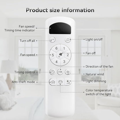 KEIKI 23 Inch Ceiling Fans with Lights & Remote Indoor, Outdoor Modern Ceiling Fan, Small Noiseless Fan w/Dimmable & Timer for Bedroom & Kitchen, 3 ABS Blades & 6 Speed Reversible DC Motor, White