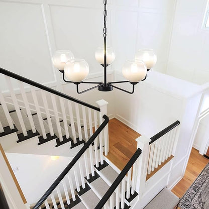 5 Light Globe Chandelier, Mid Century Modern Chandeliers for Dining Room, 28.35" Large Vintage Milk White Glass Pendant Light,Hanging Sputnik Ceiling Light Fixture for Bedroom Living Room Kitchen, E26