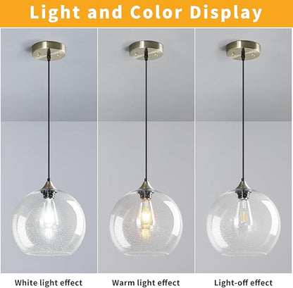 Modern 3-Pack Glass Globe Pendant Lights, Clear Modern Pendant Lighting for Kitchen Island, Clear Glass Hanging Lamps for Dining Room Living Room Bedroom, Small 5.9 Inch Fixture (Bulbs Not Included)