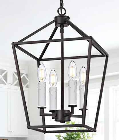MELUCEE 4-Light Farmhouse Cage Pendant Light in Oil Rubbed Bronze Vintage Chandelier Lantern Hanging Light Fixtures Ceiling with White Candle-Shaped Socket for Kitchen Island, Dining Room, Foyer