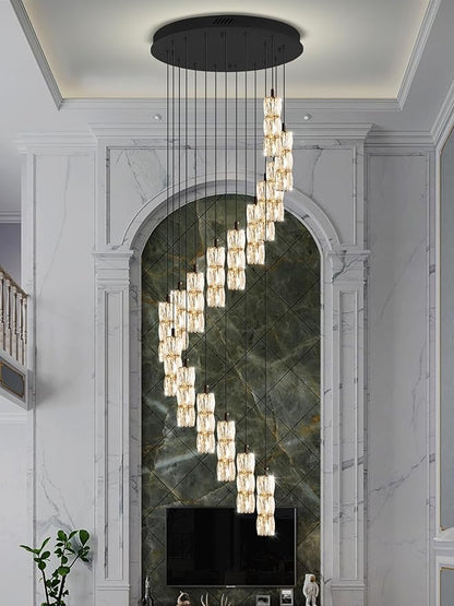 ykolupty H110 Chandelier for High Ceiling 16-Lights Crystal Chandeliers with Remote Large Pendant Light for Living Room Staircase Villa