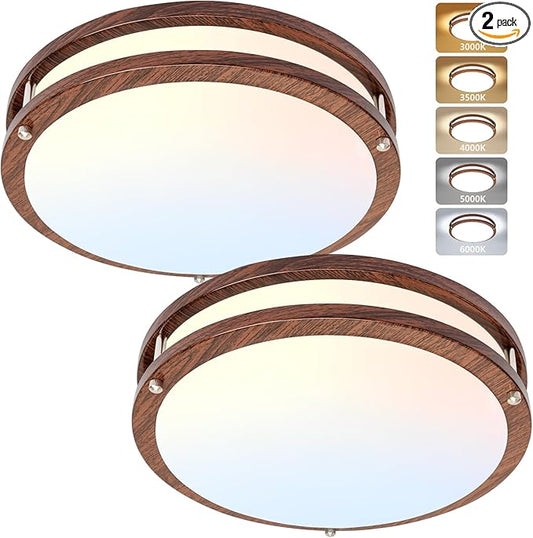Flush Mount Ceiling Light - 2 Pack 36W 3000K/3500K/4000K/5000K/6000K Dimmable Led Ceiling Light Fixture for Kitchen Hallway Bedroom Bathroom (2, Nussbaum, 12 Inch)