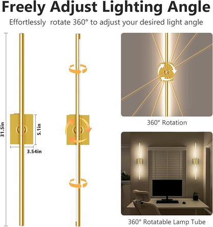 1 Pack Rechargeable Wall Sconce - Gold 10000mAh Battery Operated Wall Sconce with Remote and Touch, 31-inch LED Wireless Wall Light, 360° Rotate 4CCT Wall Scone Decor for TV, Bedroom, Living Room