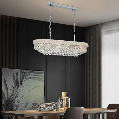 Crystal Chandeliers for Dining Room Light Fixtures Over Table, Modern Crystal Chandeliers for Kitchen lsland, 11 Lights Empire Style Chrome Luxury Lighting Fixtures for Living Room Bar