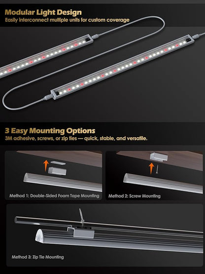 T5 Smart Grow Light for Indoor Plants,3500K Full Spectrum LED Plant Light Strips with 3/9/12H Auto Timer,Stepless Dimming,Modular Design，Plug and Play (White, 6 Pack)