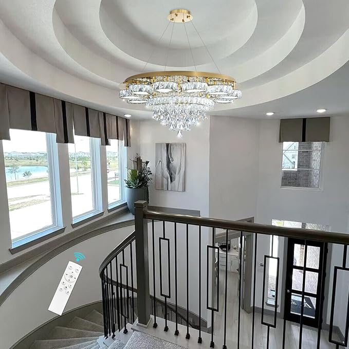 HAIXIANG Chandelier for Living Room Dining Room Modern LED Light Chandeliers Fixtures Remote Dimmbale Lighting Gold Crystal Lights
