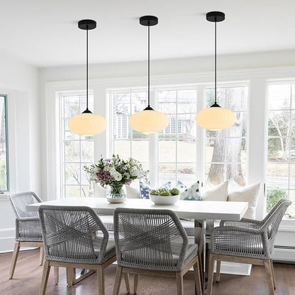 KCO Lighting 9.8" Small Milk Glass Pendant Light Black and White Pendant Light Mid Century Modern Hanging Ceiling Light Fixture