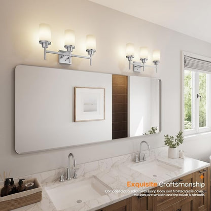 Bathrom Light Fixtures Brushed Nickel 3-Light with White Frosted Glass Shade, Modern Wall Lamps Over Mirror for Bath Washroom Living Room T001BR-L3