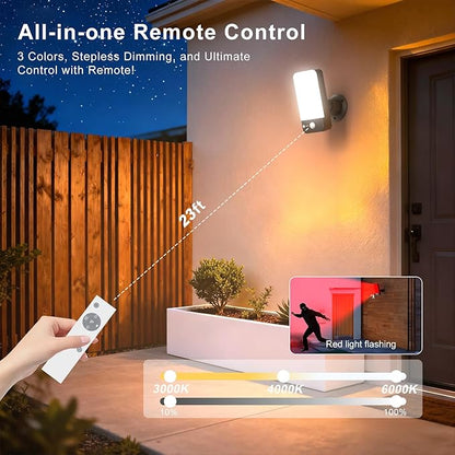 Motion Sensor Outdoor Light, 10000mAh Rechargeable Battery Operated Outdoor Light with 3 Modes, 3000-6000K Dimmable IP65 Waterproof Security Lights for House, Fences, Porches, Garden (2, Black)