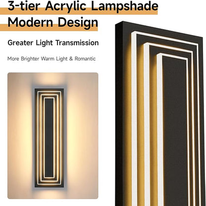 23.6 in Long Outdoor Wall Lights,3-Tier Large Exterior Lighting Fixtures,LED Front Porch Lights,Waterproof Outdoor Garage Lights,3000K Warm White Modern Acrylic Wall Sconce,36W,2 Packs