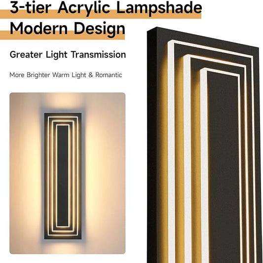 23.6 in Long Outdoor Wall Lights,3-Tier Large Exterior Lighting Fixtures,LED Front Porch Lights,Waterproof Outdoor Garage Lights,3000K Warm White Modern Acrylic Wall Sconce,36W,2 Packs