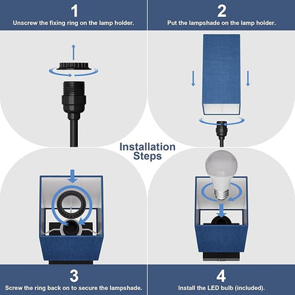 Bedside Table Lamp for Bedroom, 3 Way Dimmable Touch Lamp with USB C+A Charging Ports, Small Nightand Lamps for Bedroom Decor, Living Room, LED Bulbs Included, Upgraded Navy Blue