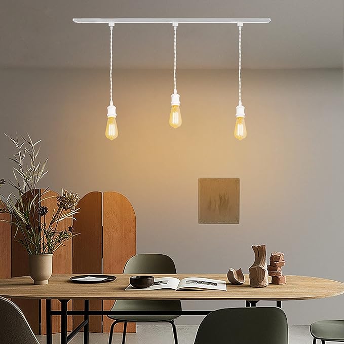 Kiven H-Type Wire Track LightPendants, 7 Inch Cord Length White Weave Rope, Restaurant DecorativePendant Light Industrial Pendant Lamp 3 Pack,Bulb Not Included（White）