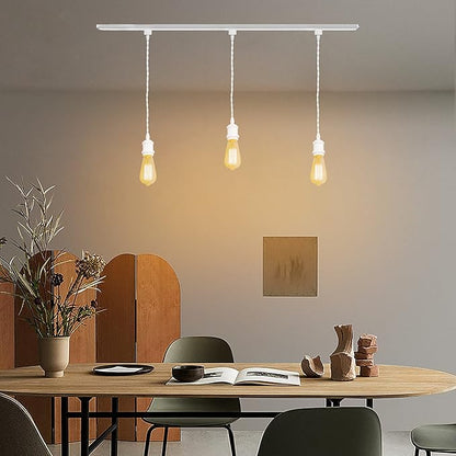 Kiven H-Type Wire Track LightPendants, 48 Inch Cord Length White Weave Rope, Restaurant DecorativePendant Light Industrial Pendant Lamp 3 Pack,Bulb Not Included（White）