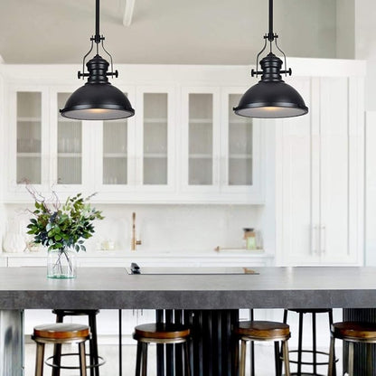 12 Inch Industrial Pendant Light with Diffuser, Vintage Hanging Fixture for Kitchen Island, Dining Room, Farmhouse, Bar, Cafe, Dimmable Rustic Ceiling Lamp (Black, 2 Pack)