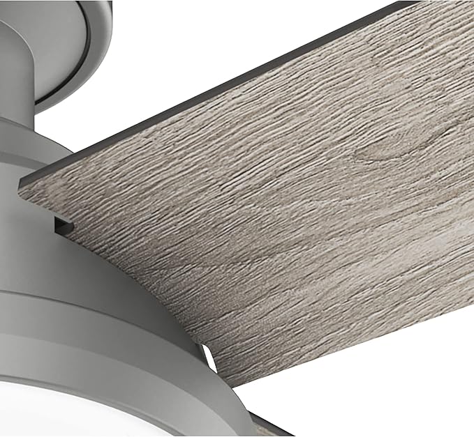 Hunter 52 inch Indoor Ceiling Fan with LED Light and Remote Control - Modern Ceiling Fan, Low Profile Mount, 4 Blades, For Bedroom, Living Room, or Kitchen, Quiet - Dempsey 51736, Matte Silver