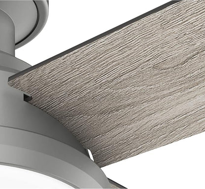 Hunter 52 inch Indoor Ceiling Fan with LED Light and Remote Control - Modern Ceiling Fan, Low Profile Mount, 4 Blades, For Bedroom, Living Room, or Kitchen, Quiet - Dempsey 51736, Matte Silver