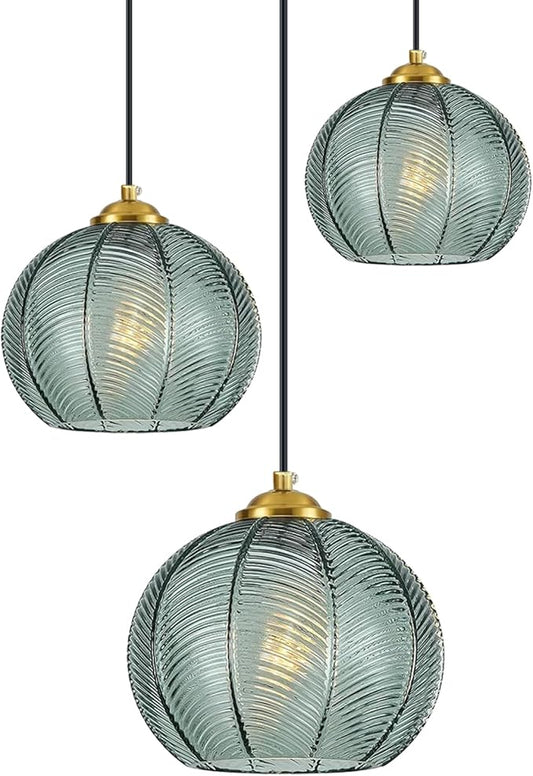 Mint Green Glass Chandelier, 3 Light Pendant Light Fixtures Kitchen Island Lighting Century Modern Kitchen Island Pendant Lighting Hanging Lights Multi Light Cluster Pendant Lighting（Without Bulb）