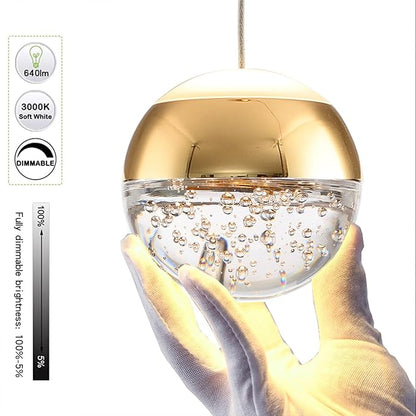 JoollySun Modern Crystal Pendant Light: Gold Mini Globe Ceiling Hanging Lights for Kitchen Island Bathroom