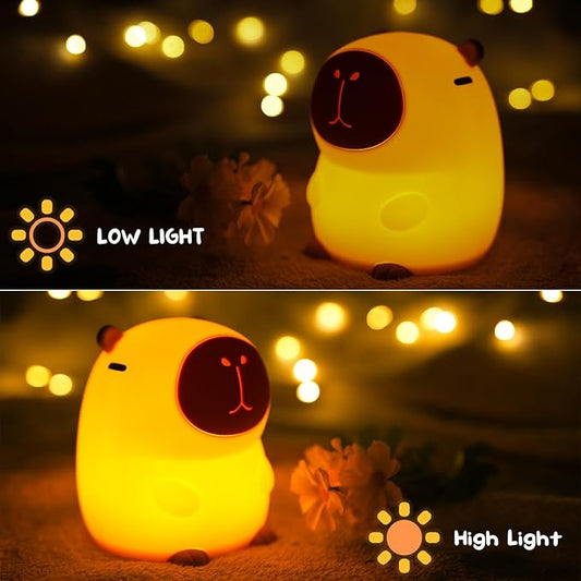 Capybara Night Light Cute Squishy Silicone Nursery Nightlight Dimmable Rechargeable Animal Bedside Lamp with Timer & Tap Control, Christmas Gift