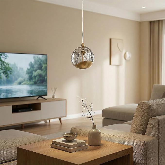 Modern Gold Single Pendant Light with Bubble Glass, Small Globe Pendant Light 70.86" Drop, Kitchen Pendant Lighting Over Island, Bar, Entryway, Warm White 3000K, 519 lm, Ø 4.73"