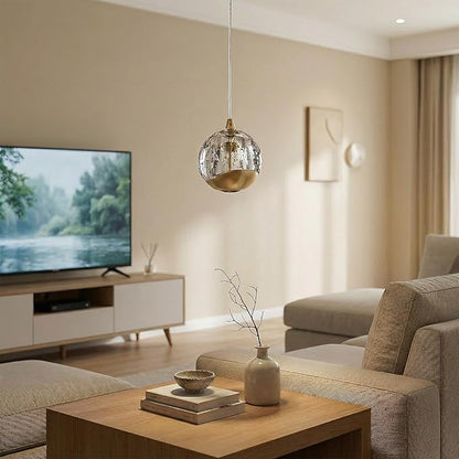 Modern Gold Single Pendant Light with Bubble Glass, Small Globe Pendant Light 70.86" Drop, Kitchen Pendant Lighting Over Island, Bar, Entryway, Warm White 3000K, 519 lm, Ø 4.73"